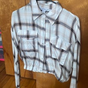 Cream & Brown Crop Flannel Blouse
